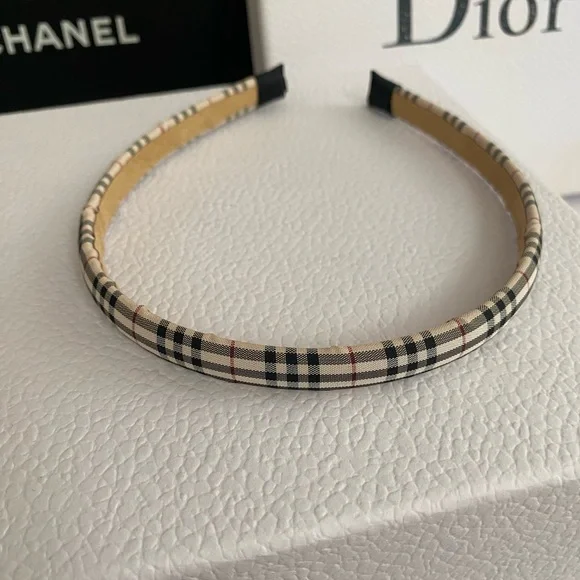 Classic Burberry Ribbon Plaid Beige Headband - Picture 5 of 6